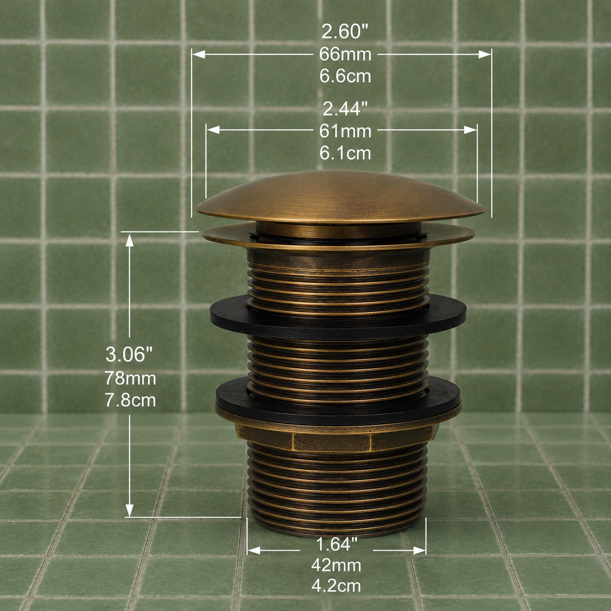 Vintage Brass Push-Up Bathroom Sink Drain Without Overflow | Pop-Up Basin Waste Stopper