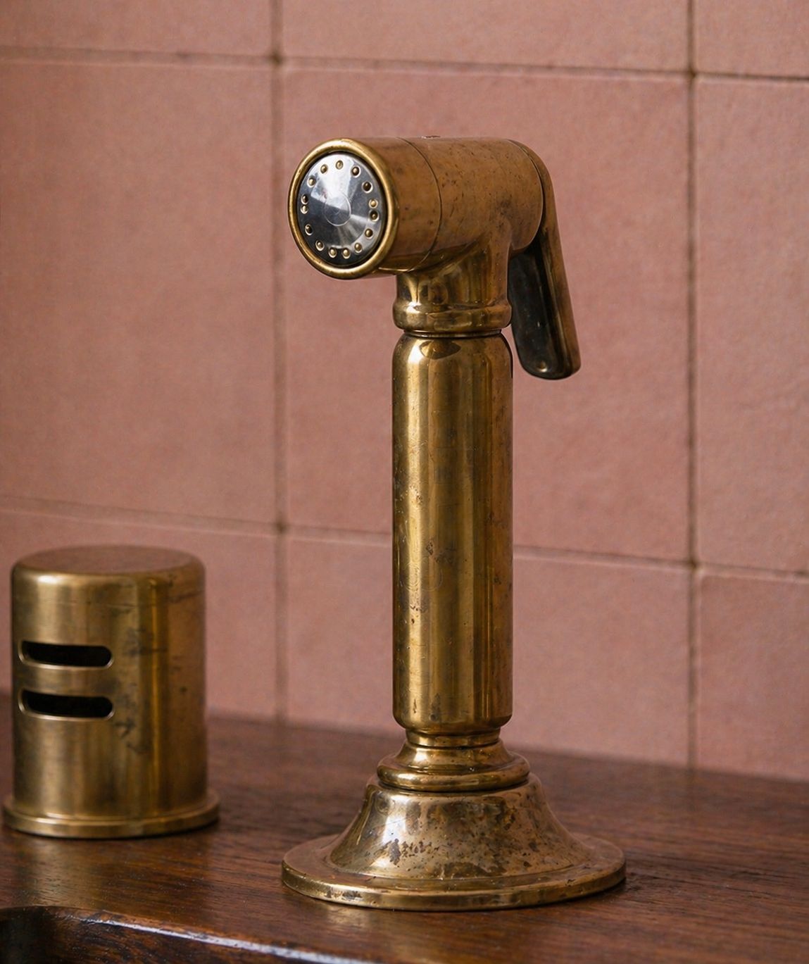 Unlacquered Brass Bridge Kitchen Faucet with Side Sprayer