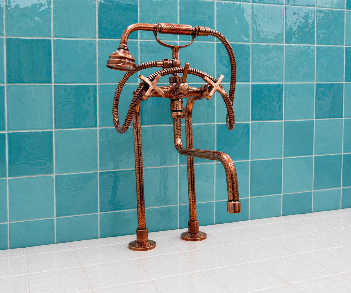 Copper Finish Freestanding Tub Faucet with Hand Shower – Solid Brass